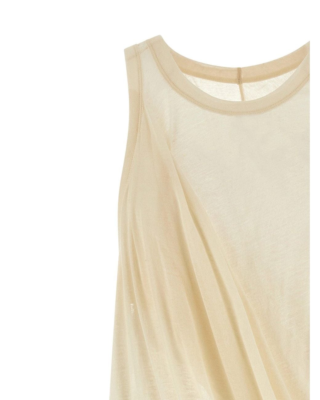 Rick Owens White Semi-Transparent Draped Cotton Jersey Tank Top