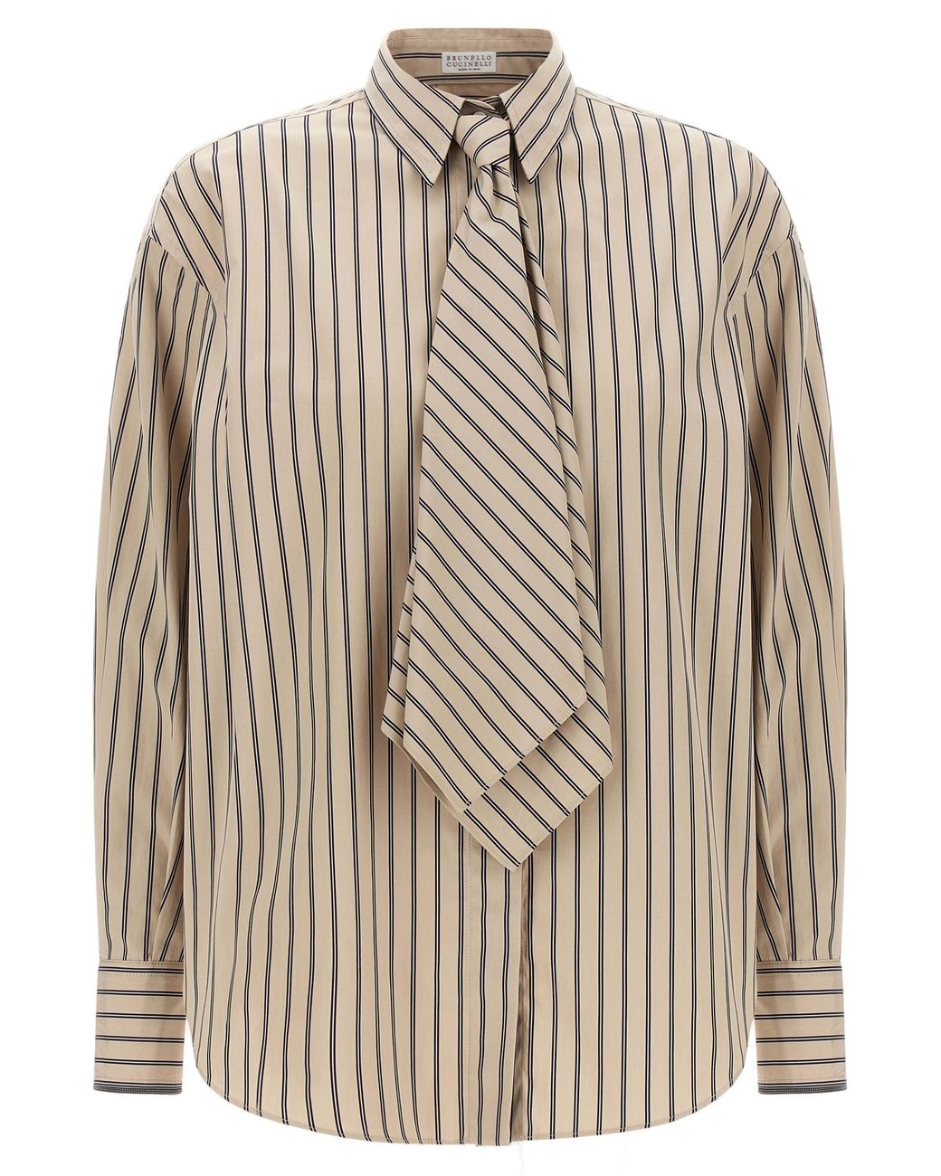 Brunello Cucinelli Brown Brunello Cucinelli Vertical Striped Cotton Blouse