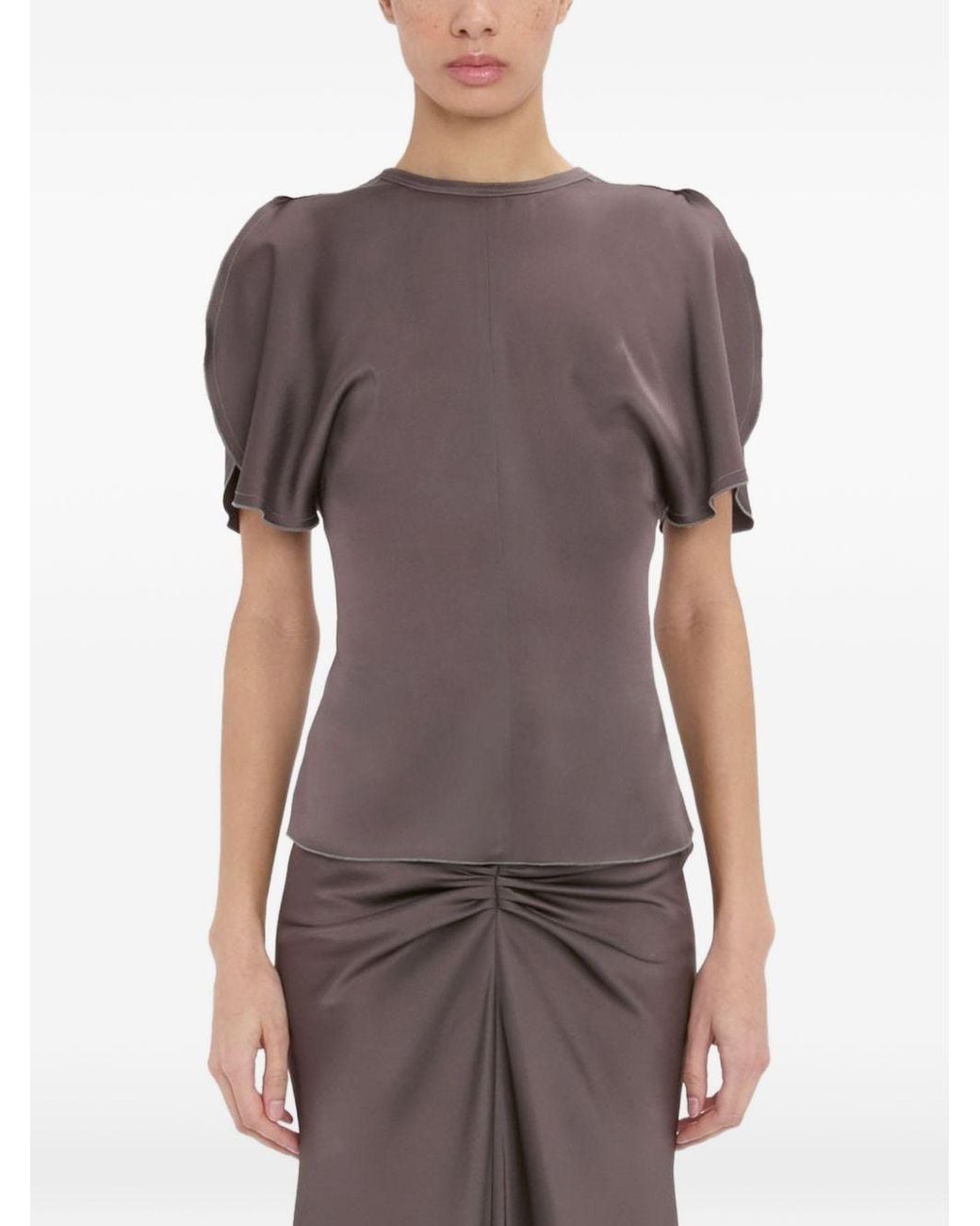 Victoria Beckham Purple Bela Mud-Colored Acetate And Viscose Top With A V-Neck
