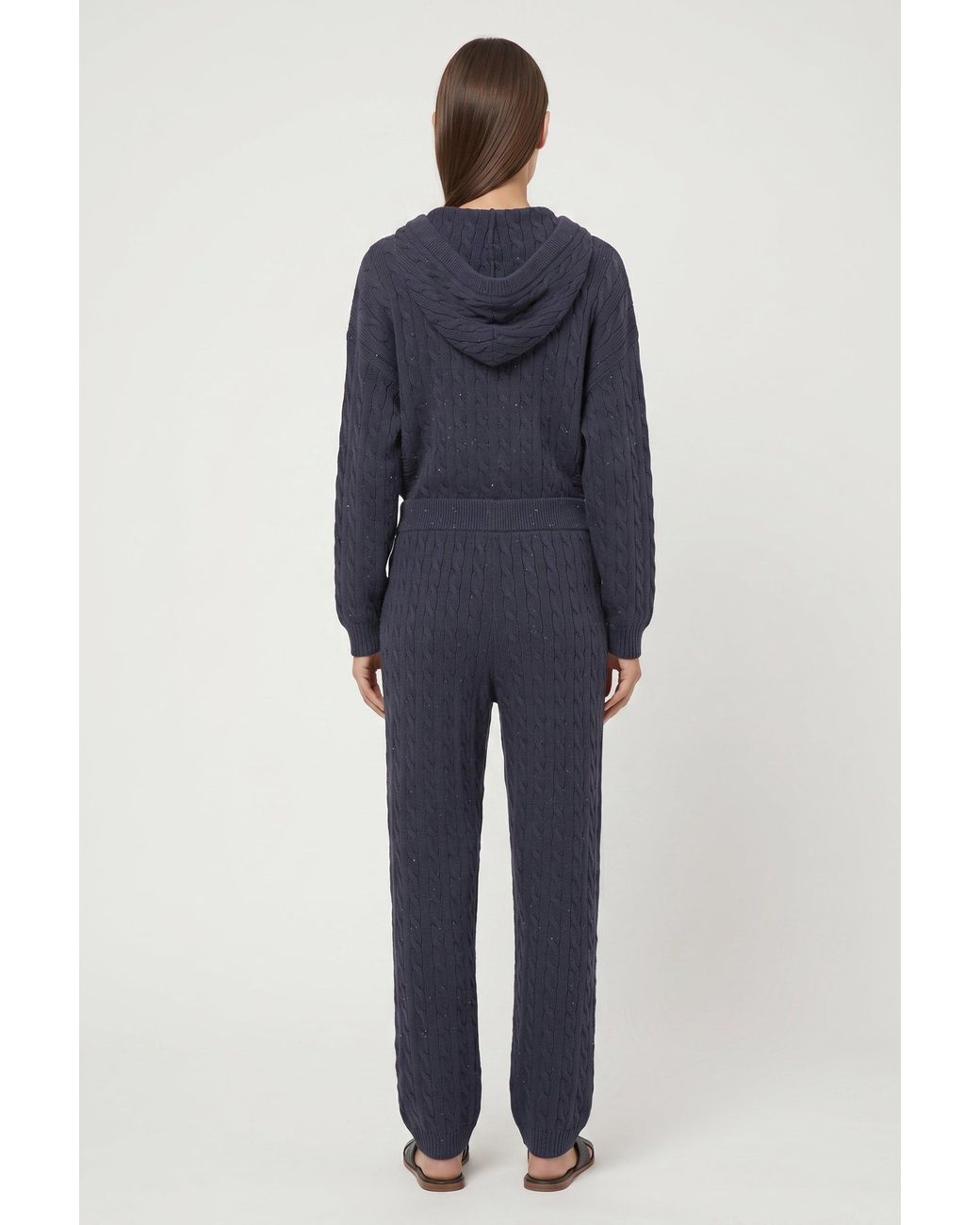 Brunello Cucinelli Blue Dark Cable Knit Trousers