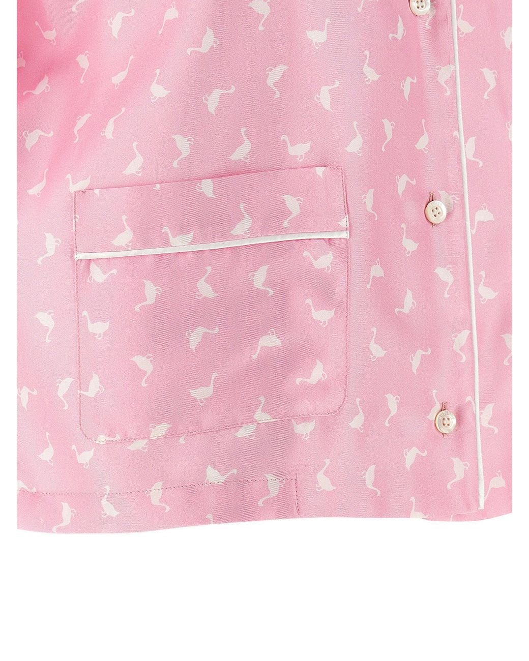 Moschino Pink Goose-Print Silk Twill Shirt