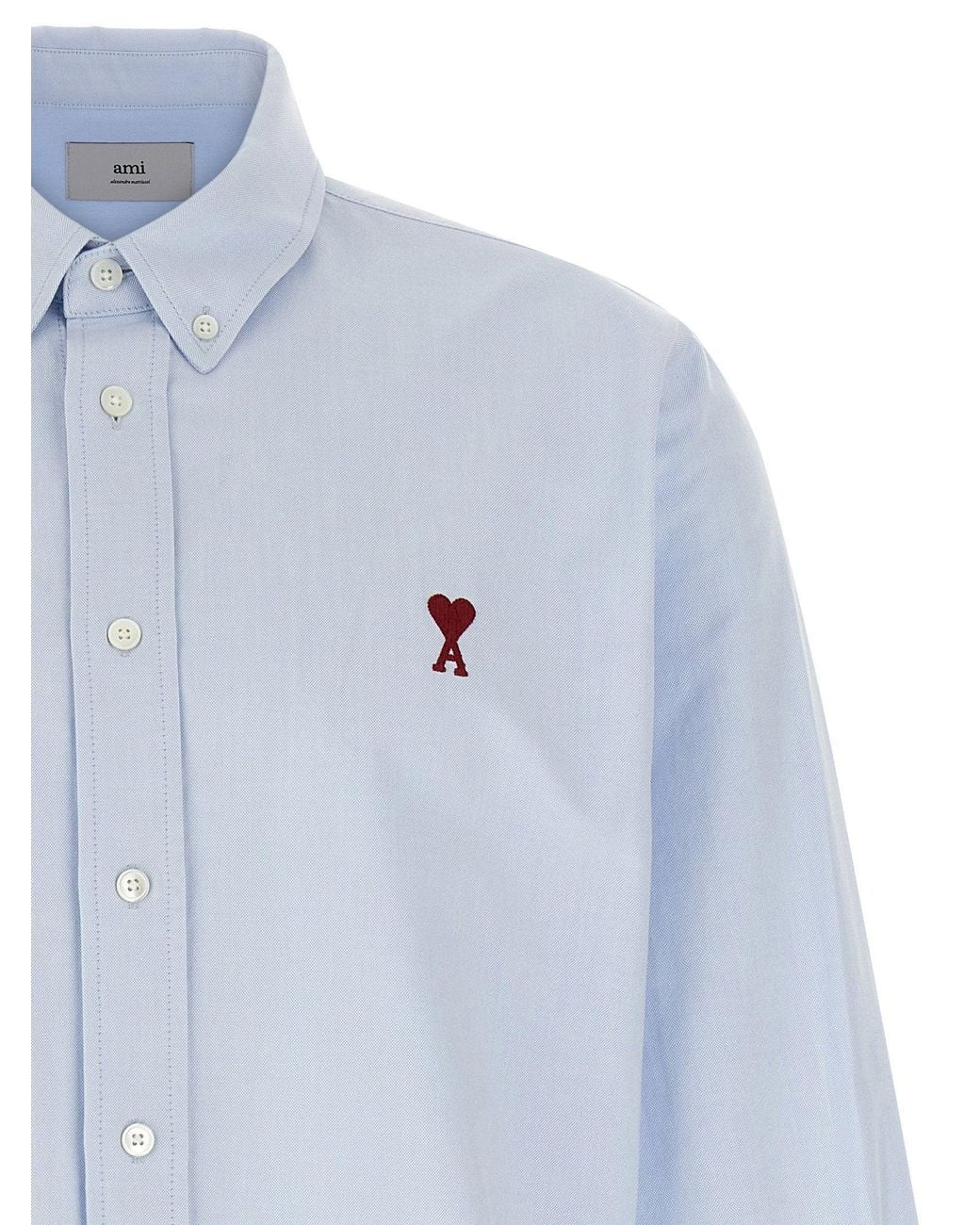 AMI Blue Oxford Cotton With Logo Embroidery Shirt for men