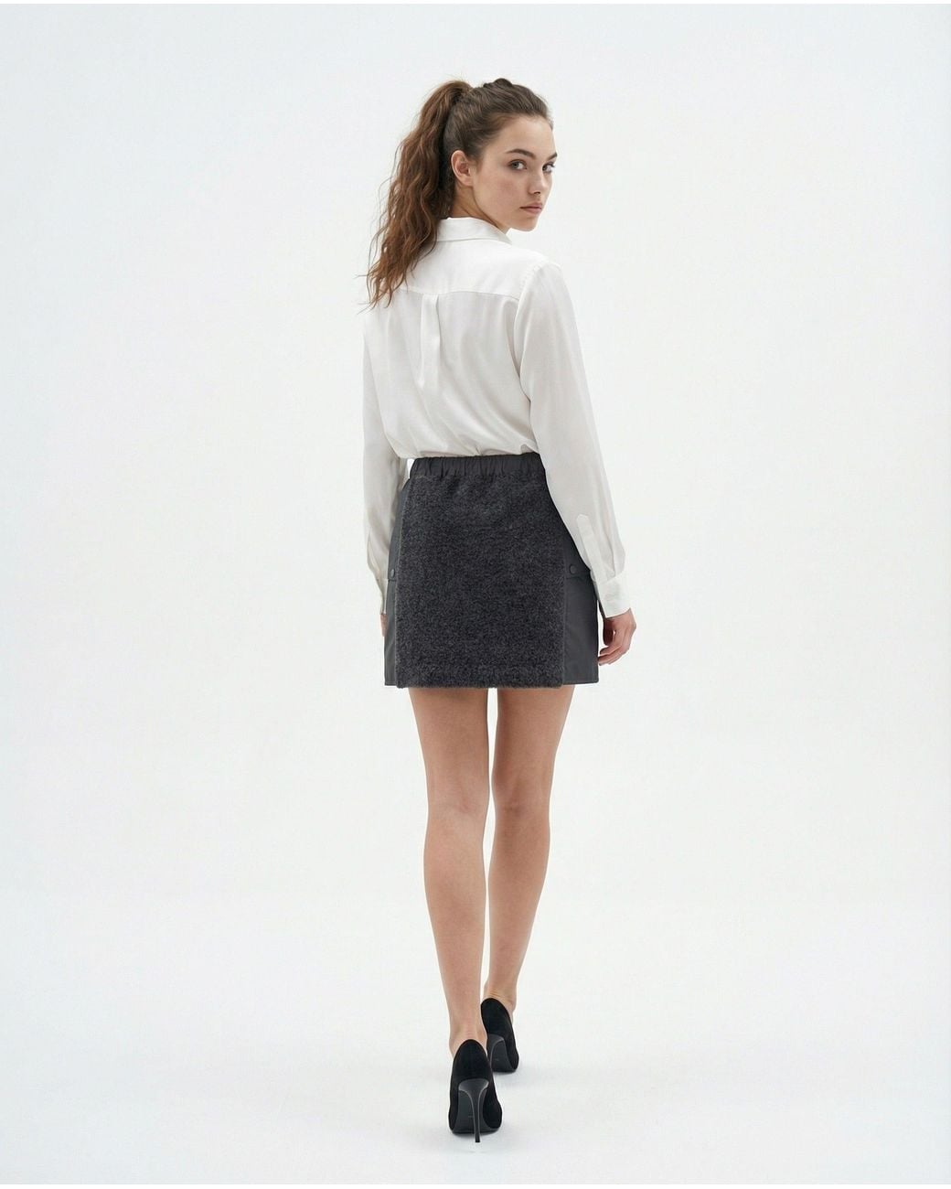 Brunello Cucinelli White Dark Wool Skirt