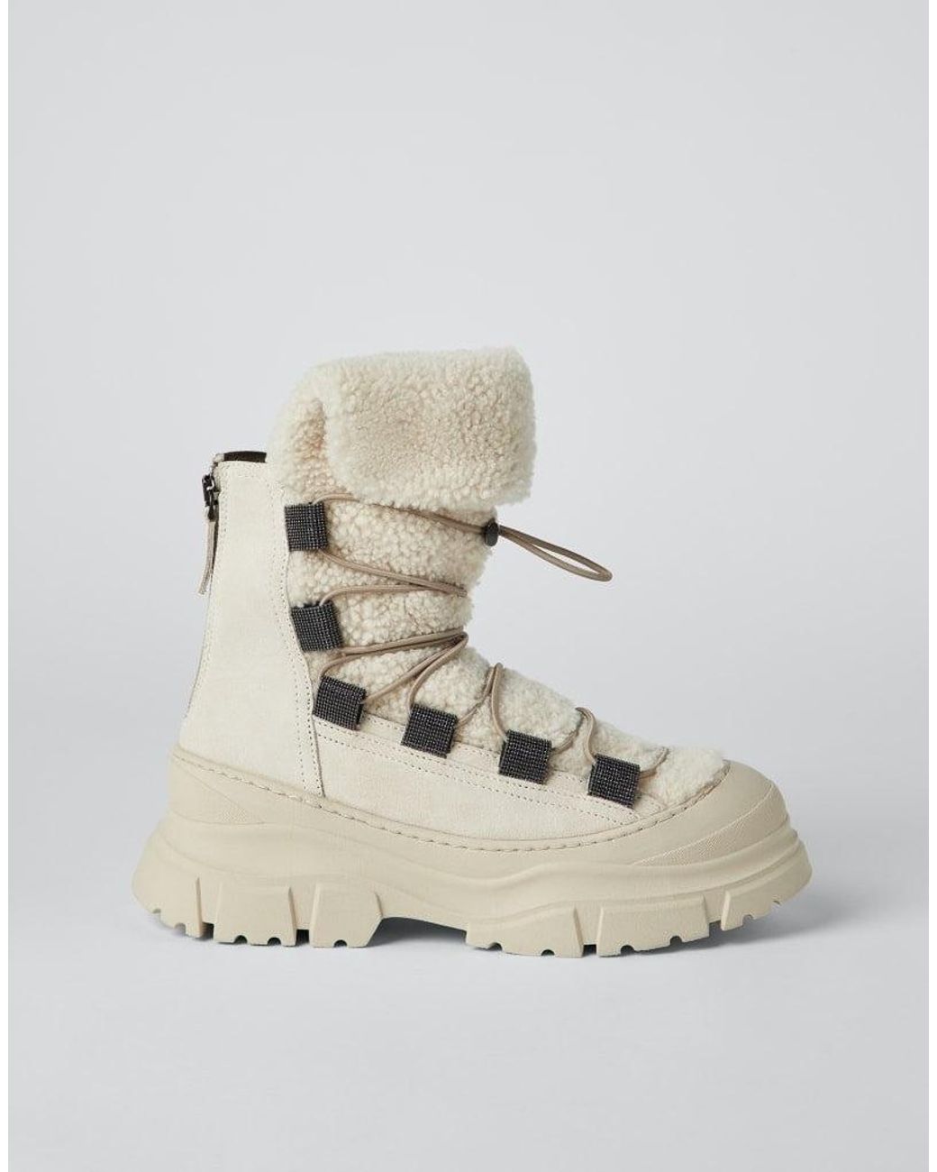Brunello Cucinelli Natural Shearling Lace Up Boots