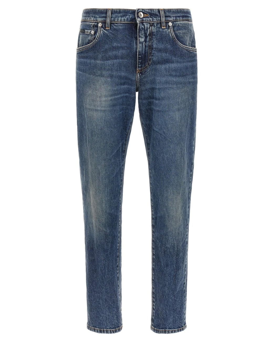 Dolce & Gabbana Blue Dolce & Gabbana Logo-Plaque Cotton Denim Jeans