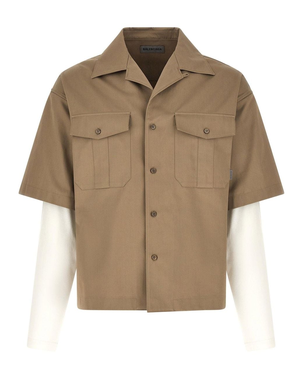 Balenciaga Brown Double-Layer Cotton Shirt for men