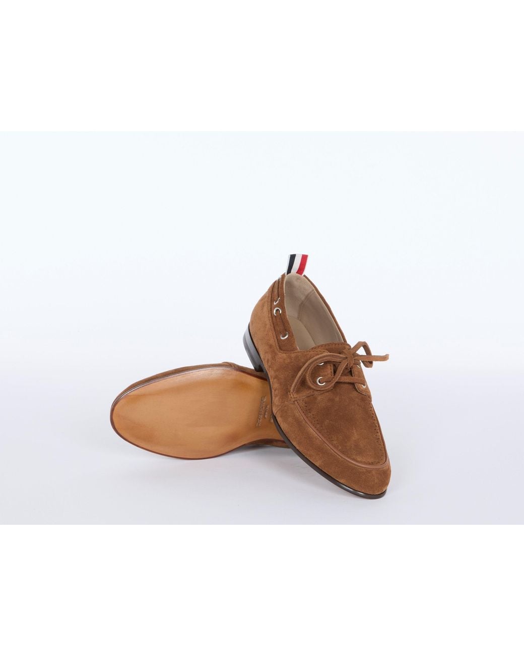Thom Browne Brown Calfskin Suede Boat Shoe Flats
