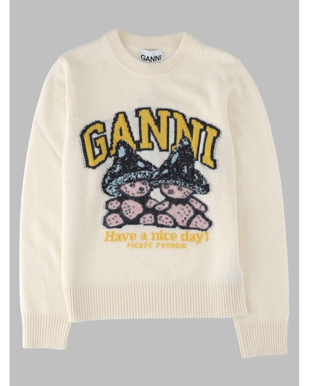 Ganni Natural Teddy Mushroom Wool Jumper Sweater