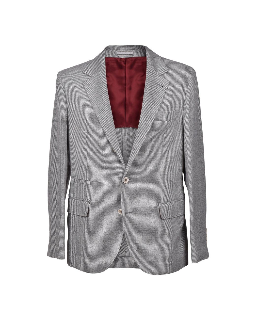 Brunello Cucinelli Gray Wool Herringbone Blazer for men