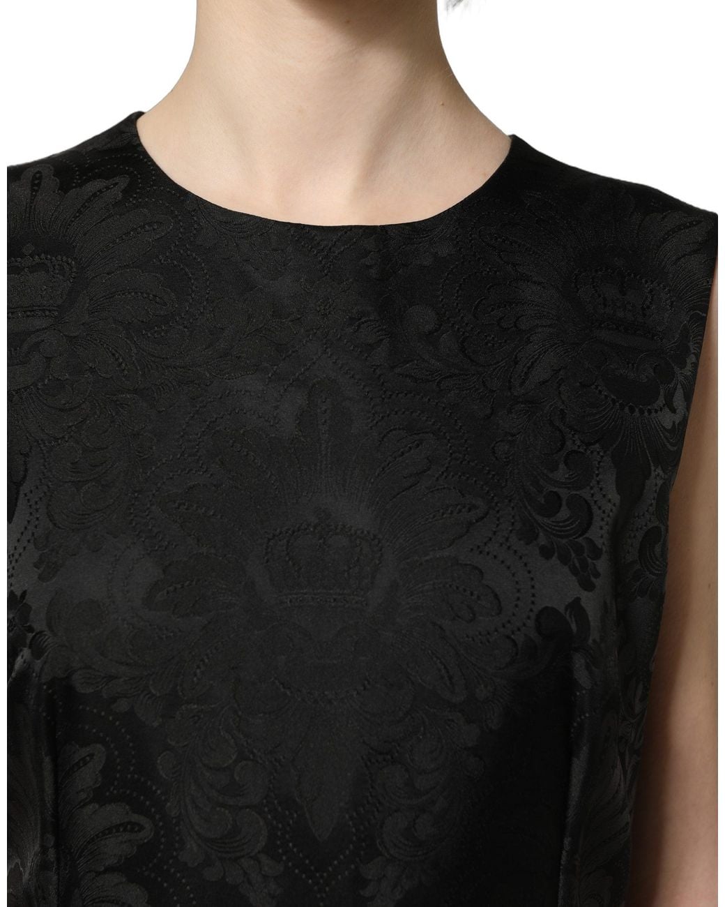 Dolce & Gabbana Black Floral Jacquard Sleeveless A-Line Dress Nylon