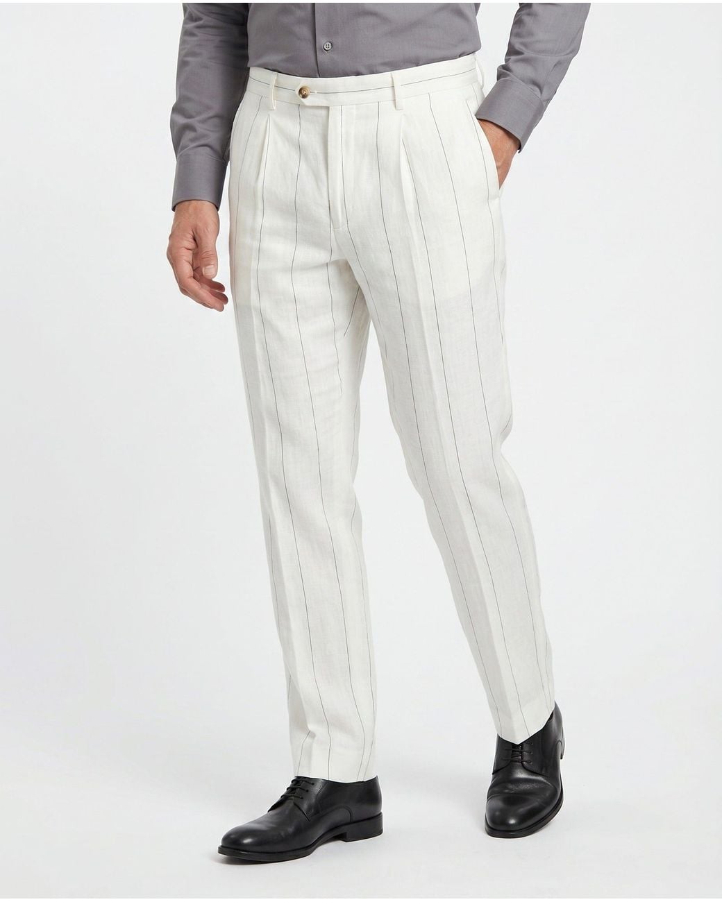 Brunello Cucinelli White Off Linen Trousers for men