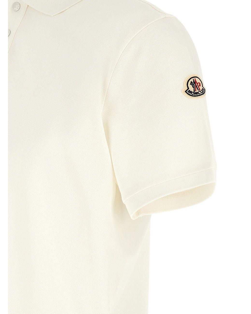 Moncler White Logo-Patch Cotton Piqué Polo Shirt for men