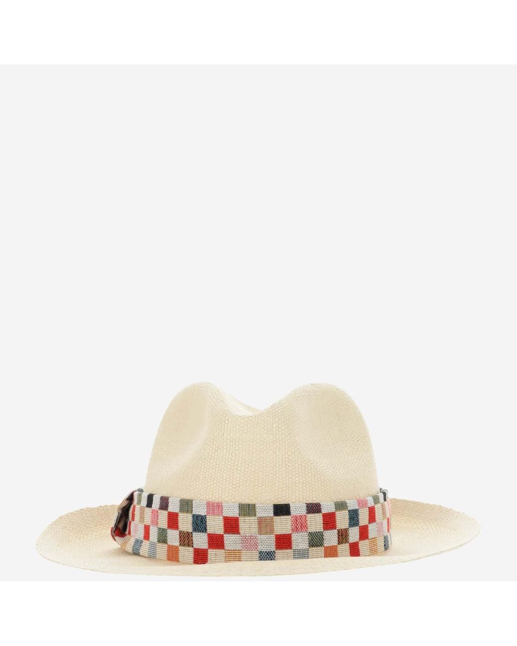 ALEXIA ALVAREZ DE TOLEDO White Panama Hat With Geometric Pattern Raffia