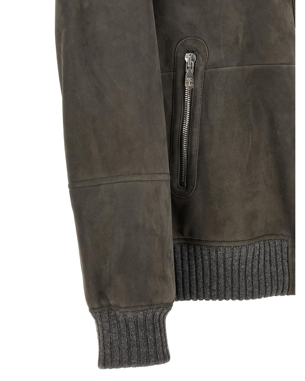 Brunello Cucinelli Gray Leather Jacket for men