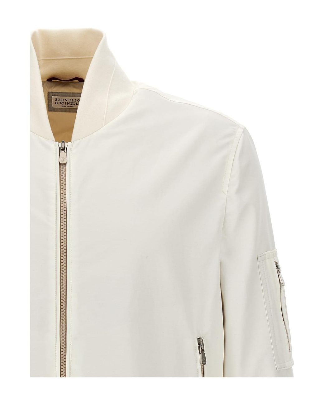 Brunello Cucinelli White Ivory Bomber Jacket With Zipper Clothing for men