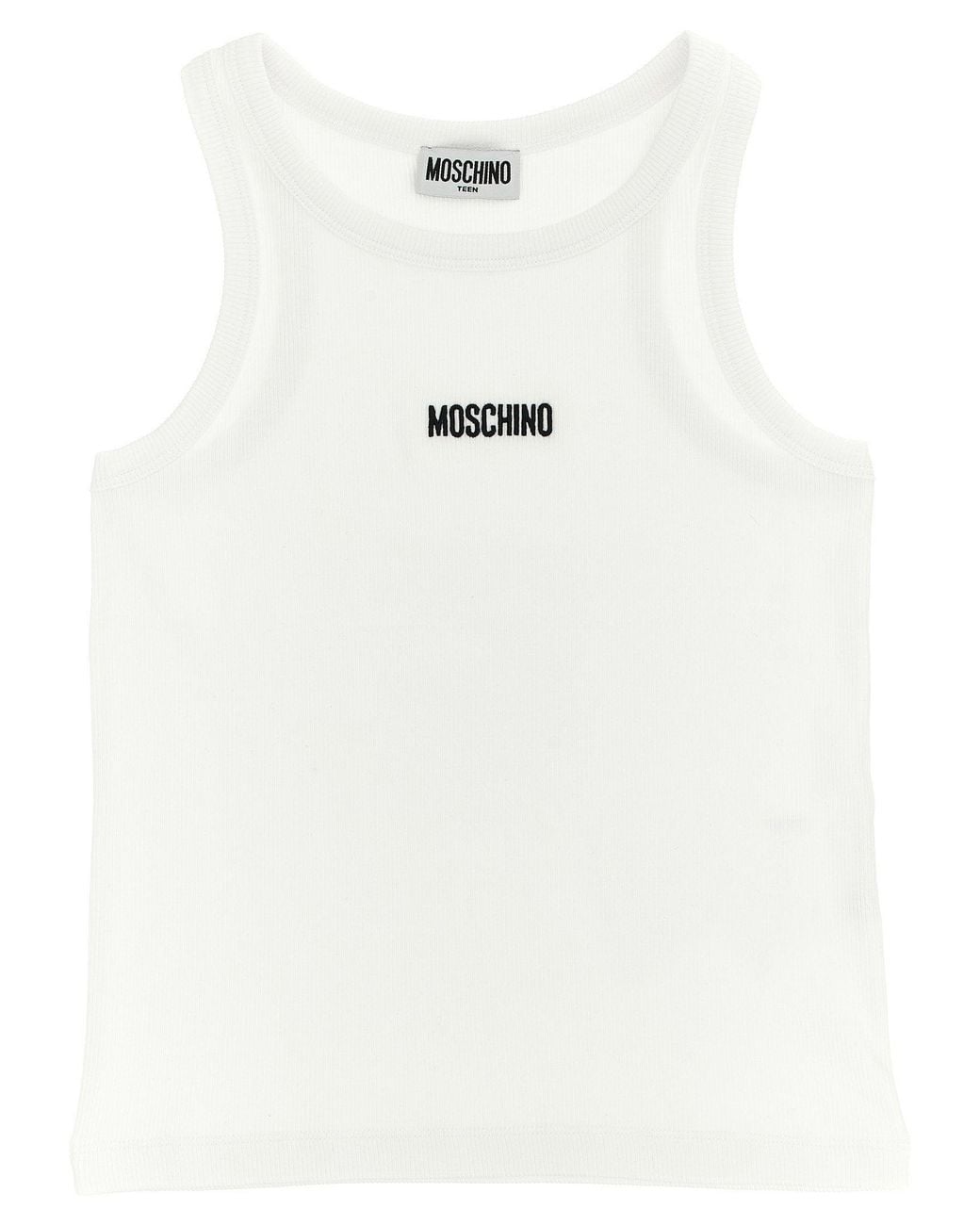 Moschino White Logo-Embroidered Ribbed Cotton Tank Top