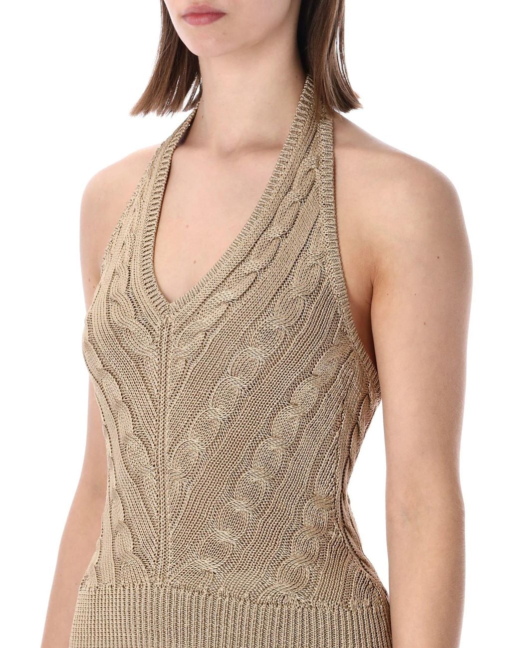 Ralph Lauren Natural Cable Knit Silk Halter Top