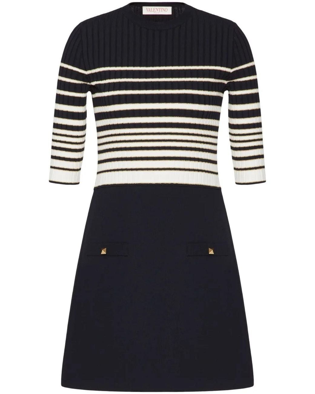 Valentino Black Striped Lurex Minidress Clothing