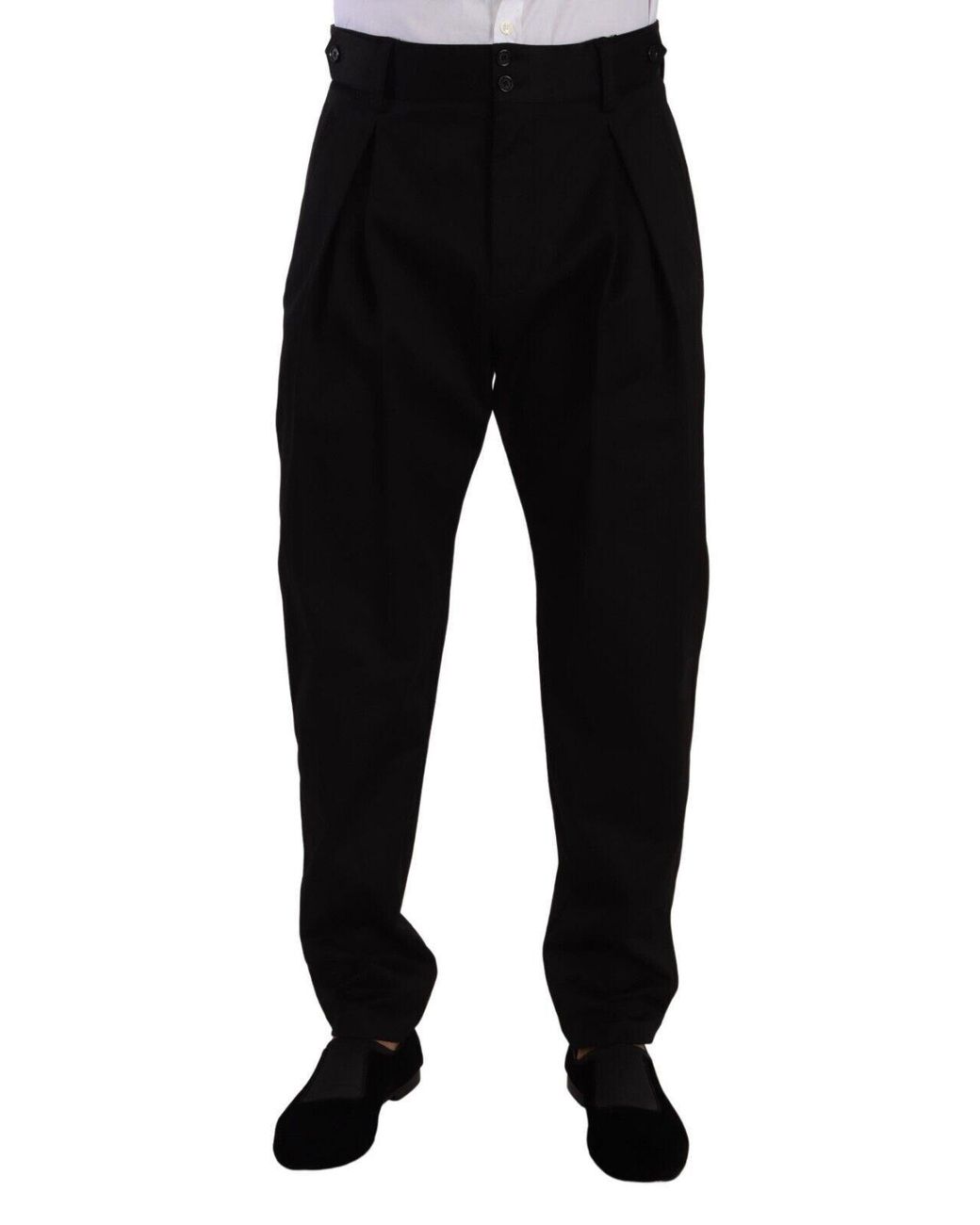 Dolce & Gabbana Black Elegant Slim-Fit Cotton Trousers for men