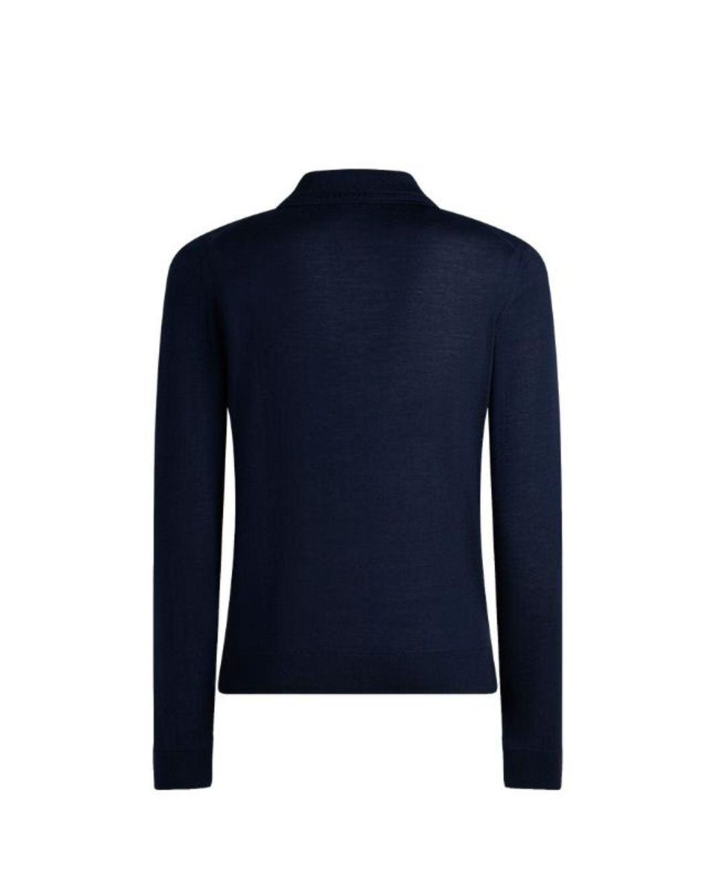 Etro Blue Long-Sleeved Wool And Silk Knit Polo Shirt With Logo Embroidery for men