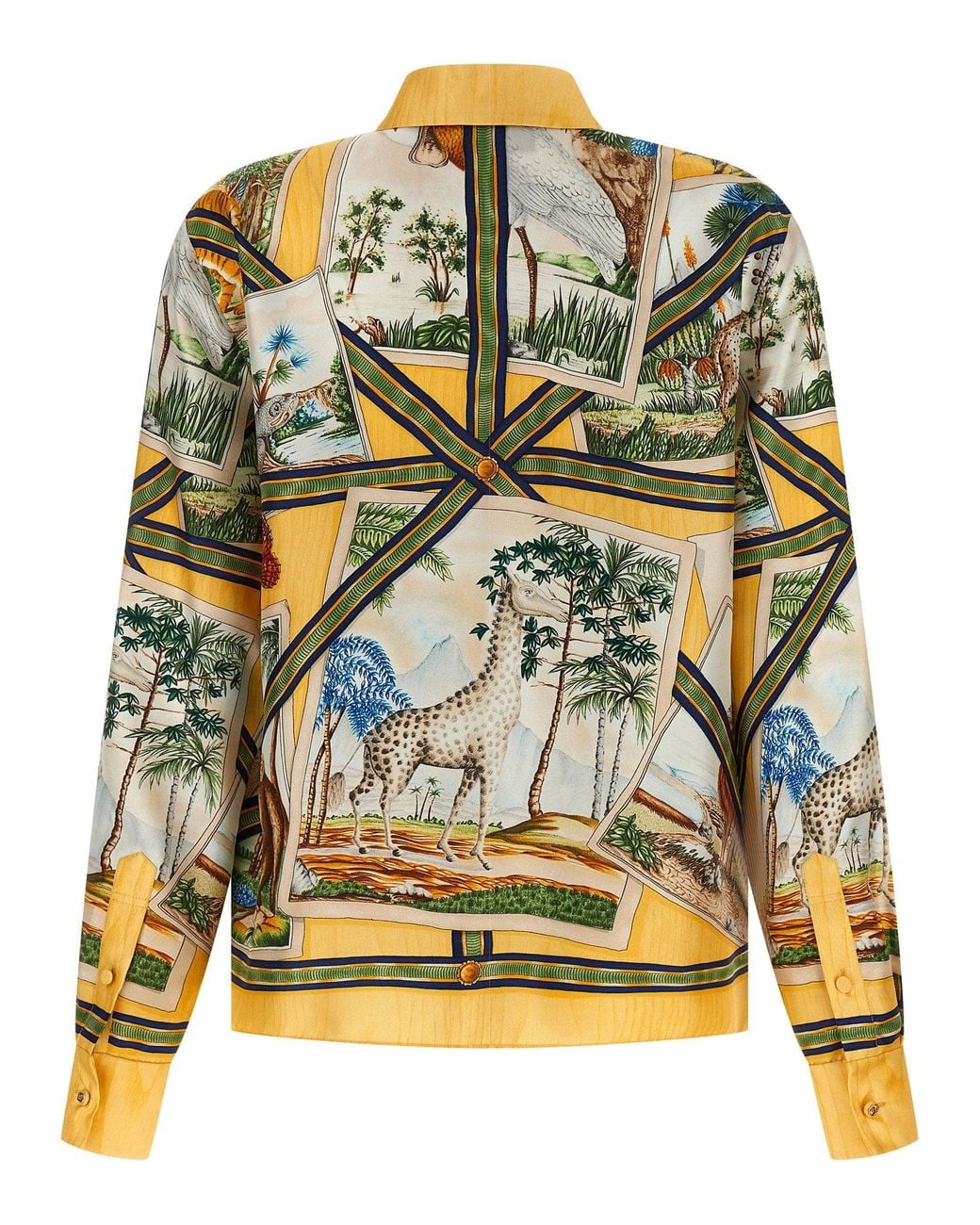 Gucci Yellow Landscape Print Silk Twill Shirt