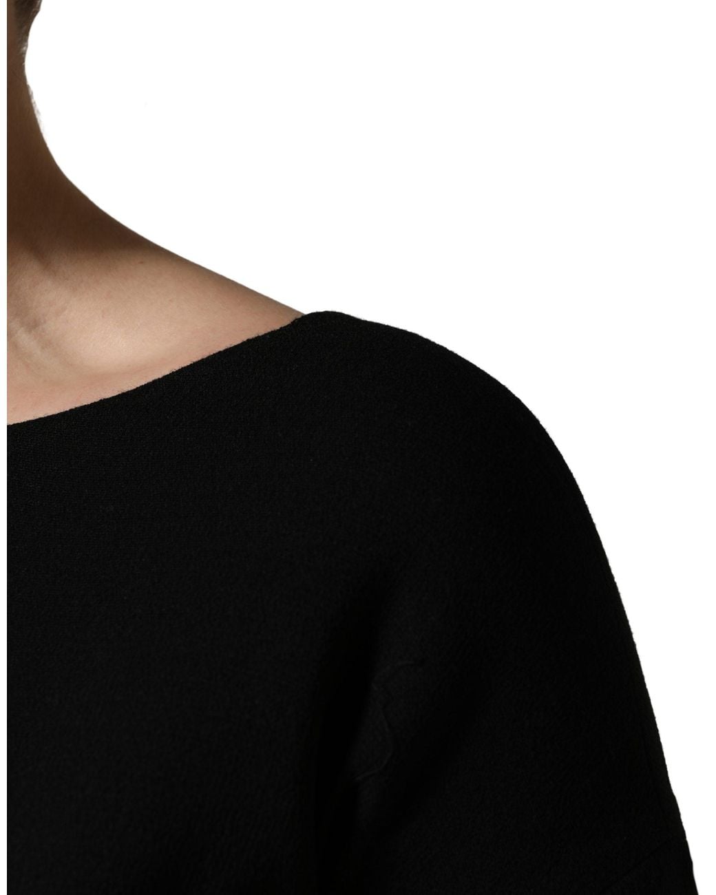 Dolce & Gabbana Black Wool Crepe Long Sleeves Midi Dress Virgin Nylon Elastane