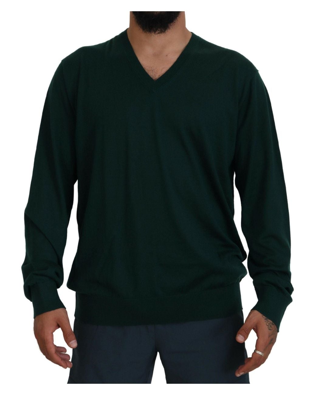 Dolce & Gabbana Green Stunning V-Neck Cashmere Sweater for men