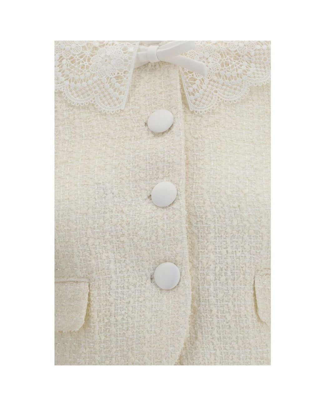 Self-Portrait White Self-Portrait Bouclé With Lace Collar Jacket