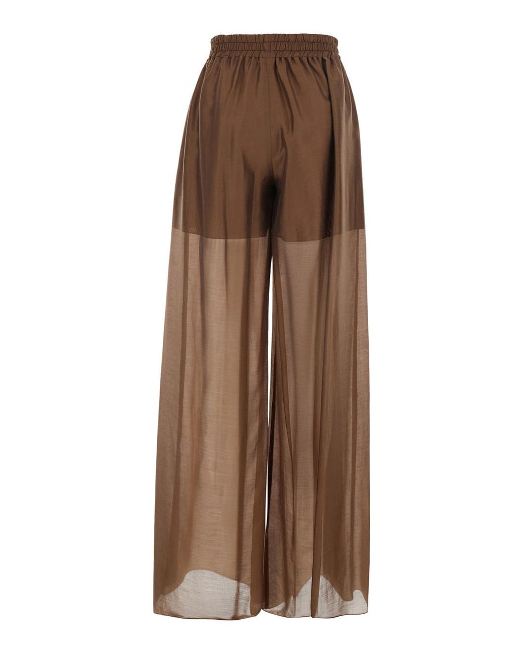 Le Plain Brown Pants With Elastic Waist And Semi-Transparent Design
