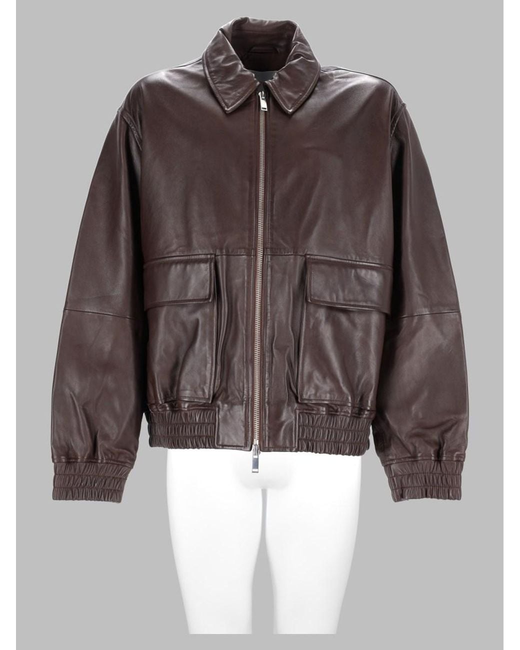 Studio Nicholson Brown Leather Bomber Jacket Lamb