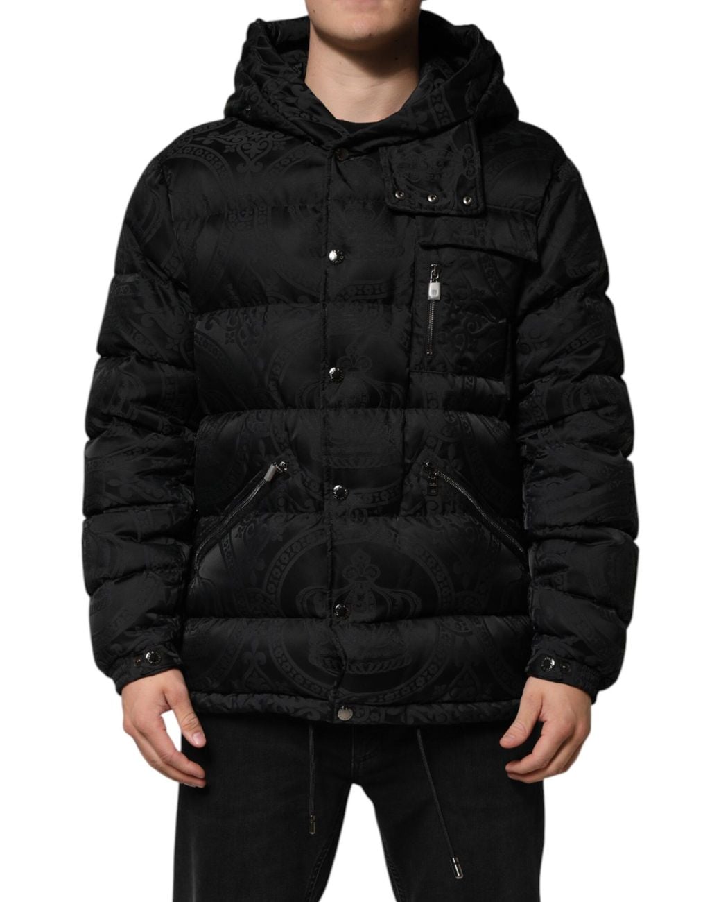 Dolce & Gabbana Black Patterned Puffer Jacket for men