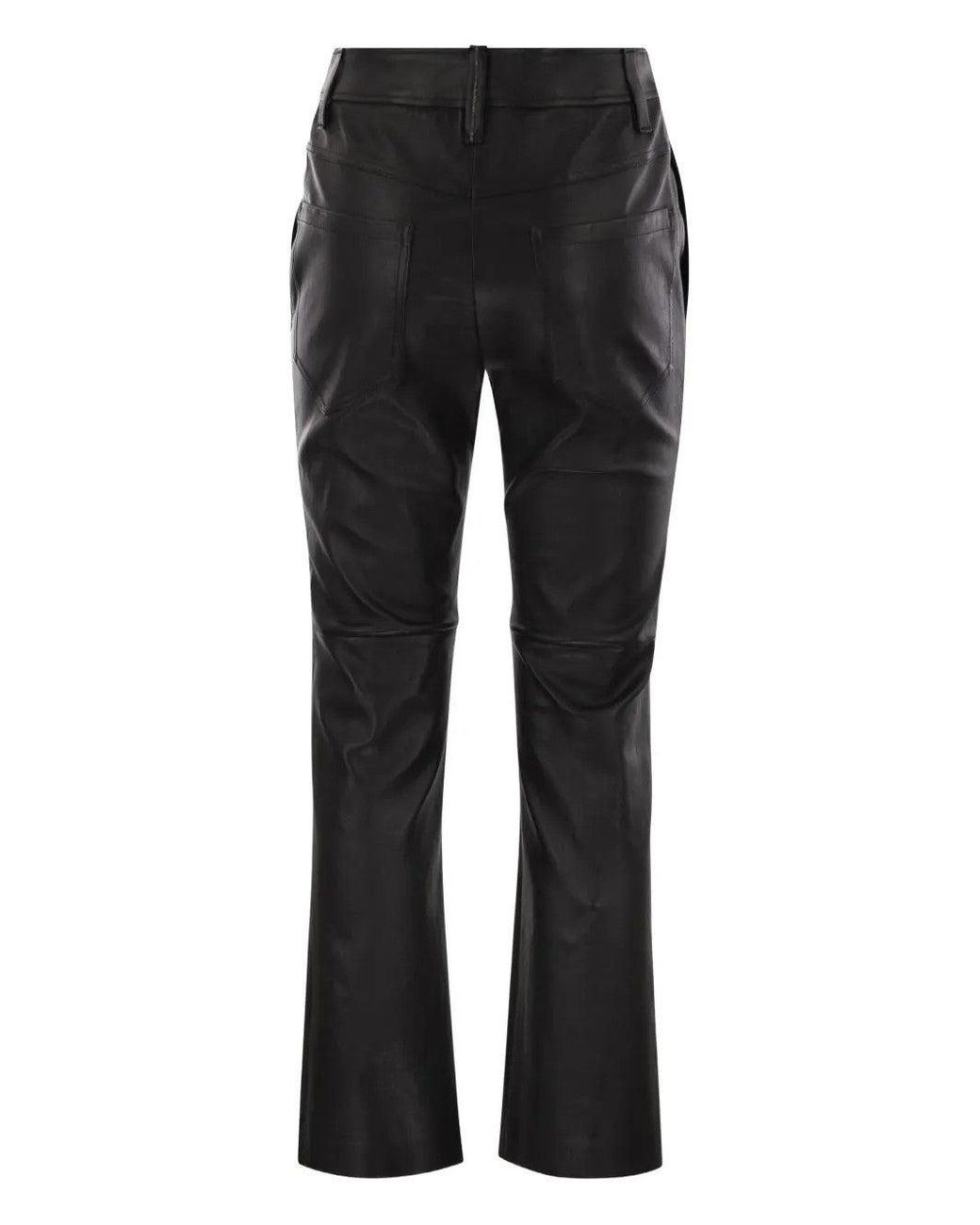Brunello Cucinelli Black Leather Straight Trousers