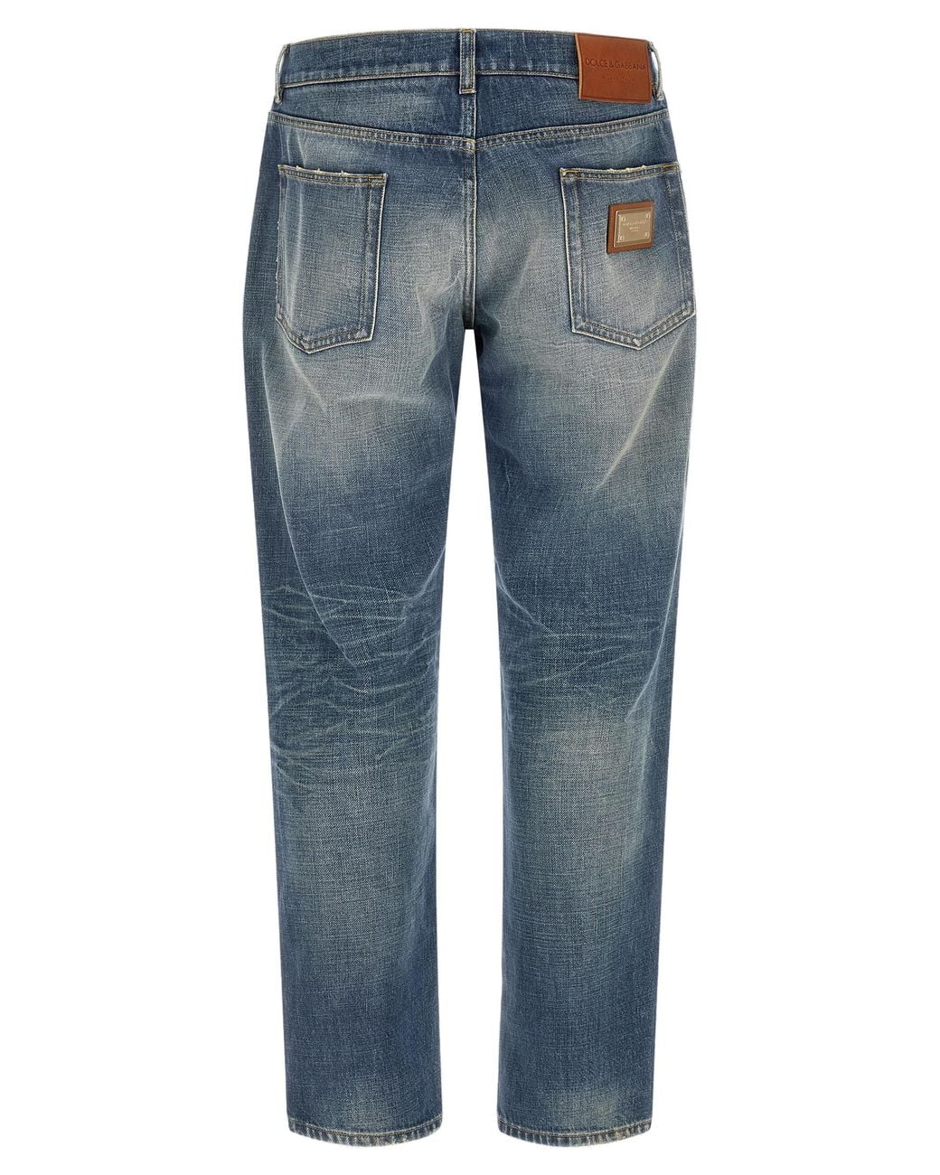 Dolce & Gabbana Blue Dolce & Gabbana Distressed Light-Wash Cotton Jeans for men