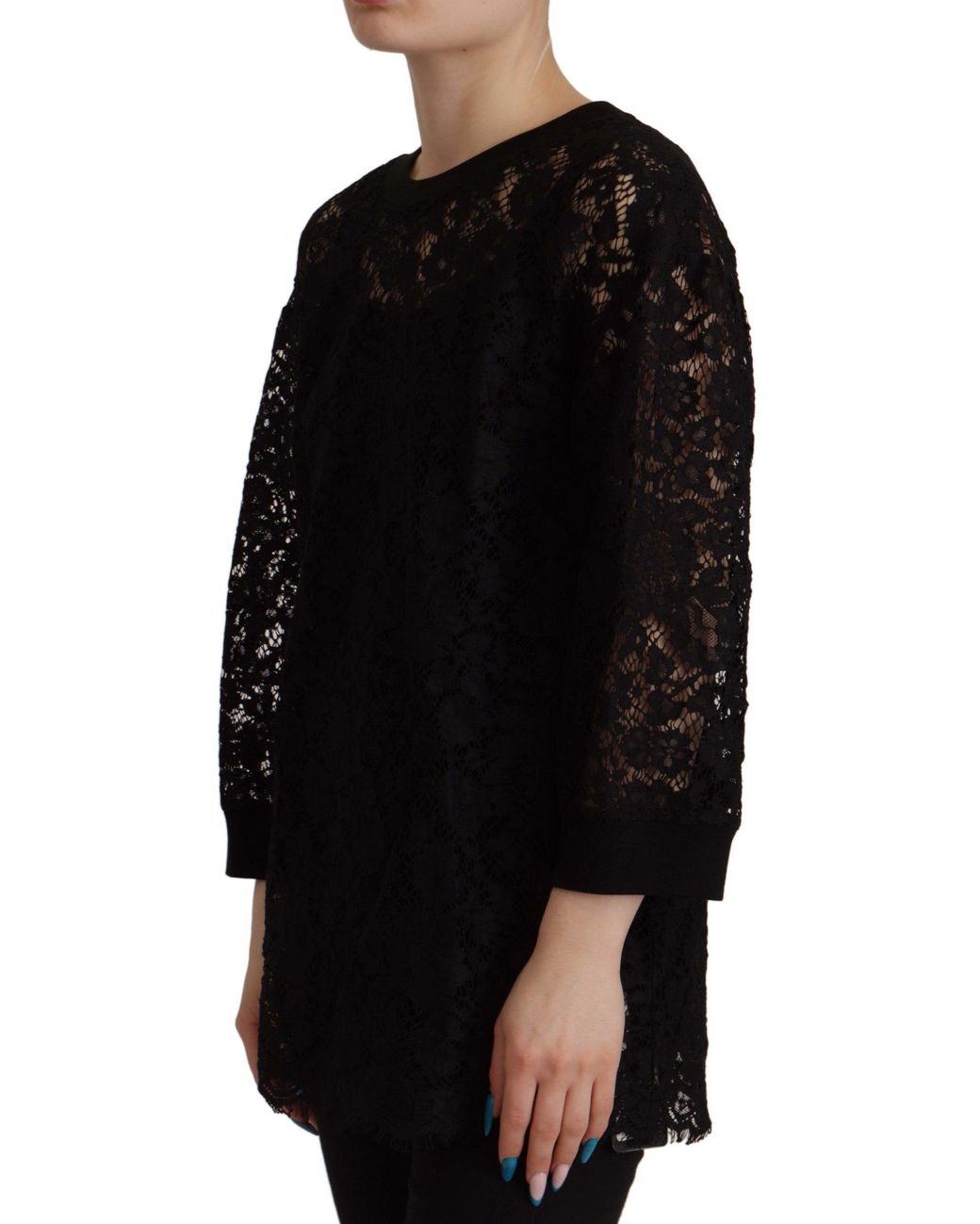 Dolce & Gabbana Black Floral Lace Pullover Sicily Blouse