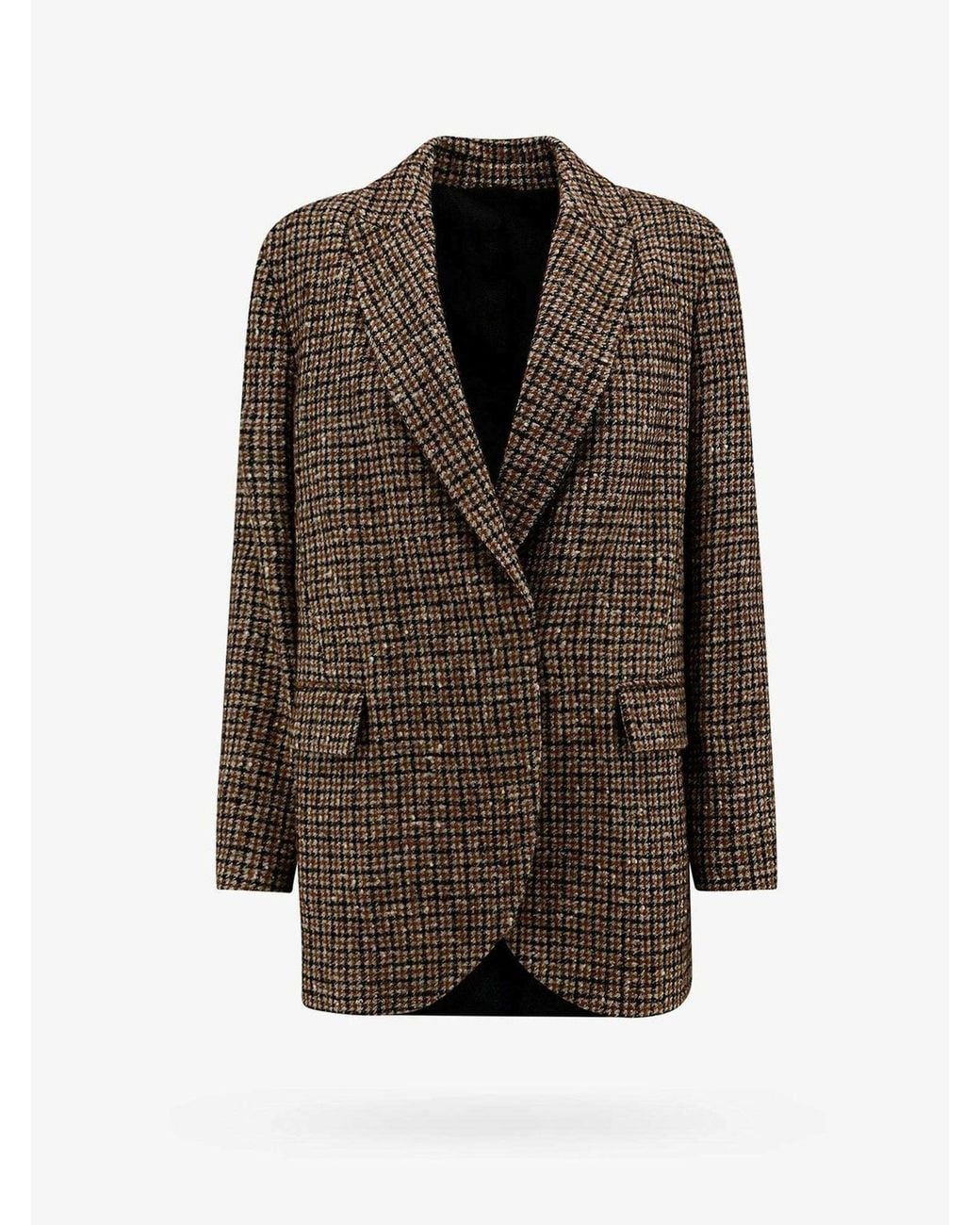 Brunello Cucinelli Brown Panama Tobacco Wool Blend Checked Jacket Clothing