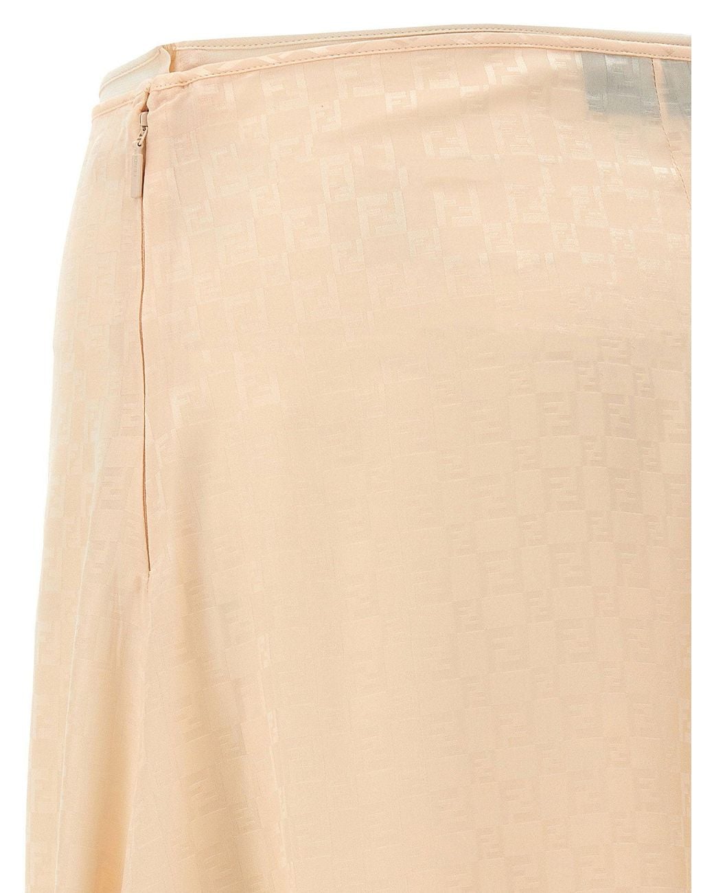 Fendi Natural Silk Jacquard Ff-Patterned Skirt — Cream