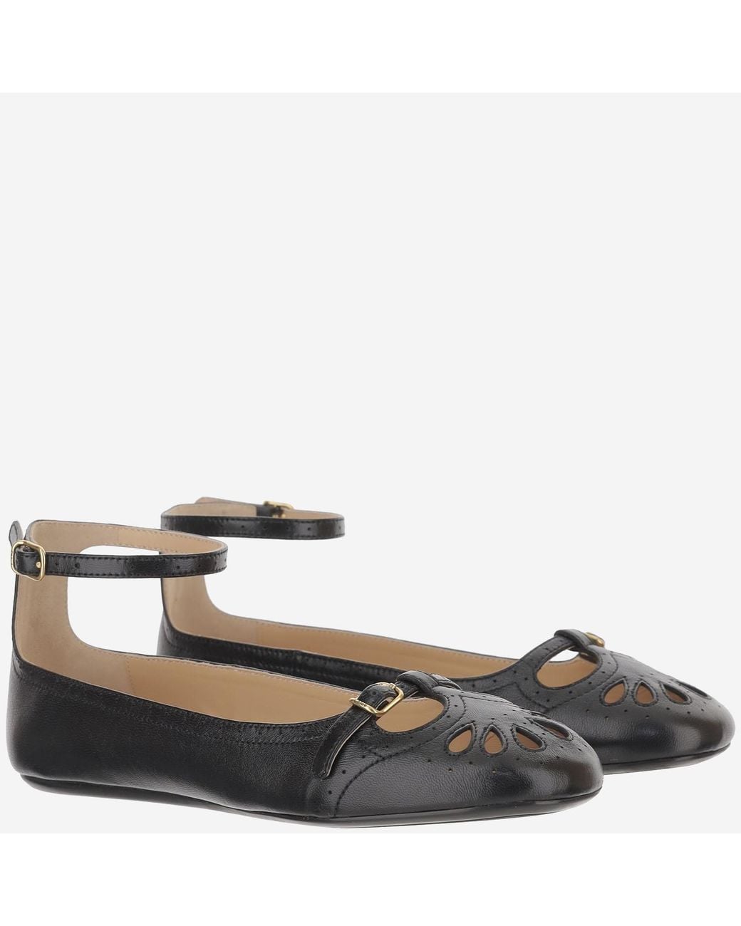 Chloé Black Mixed Leather Ballerina Flats