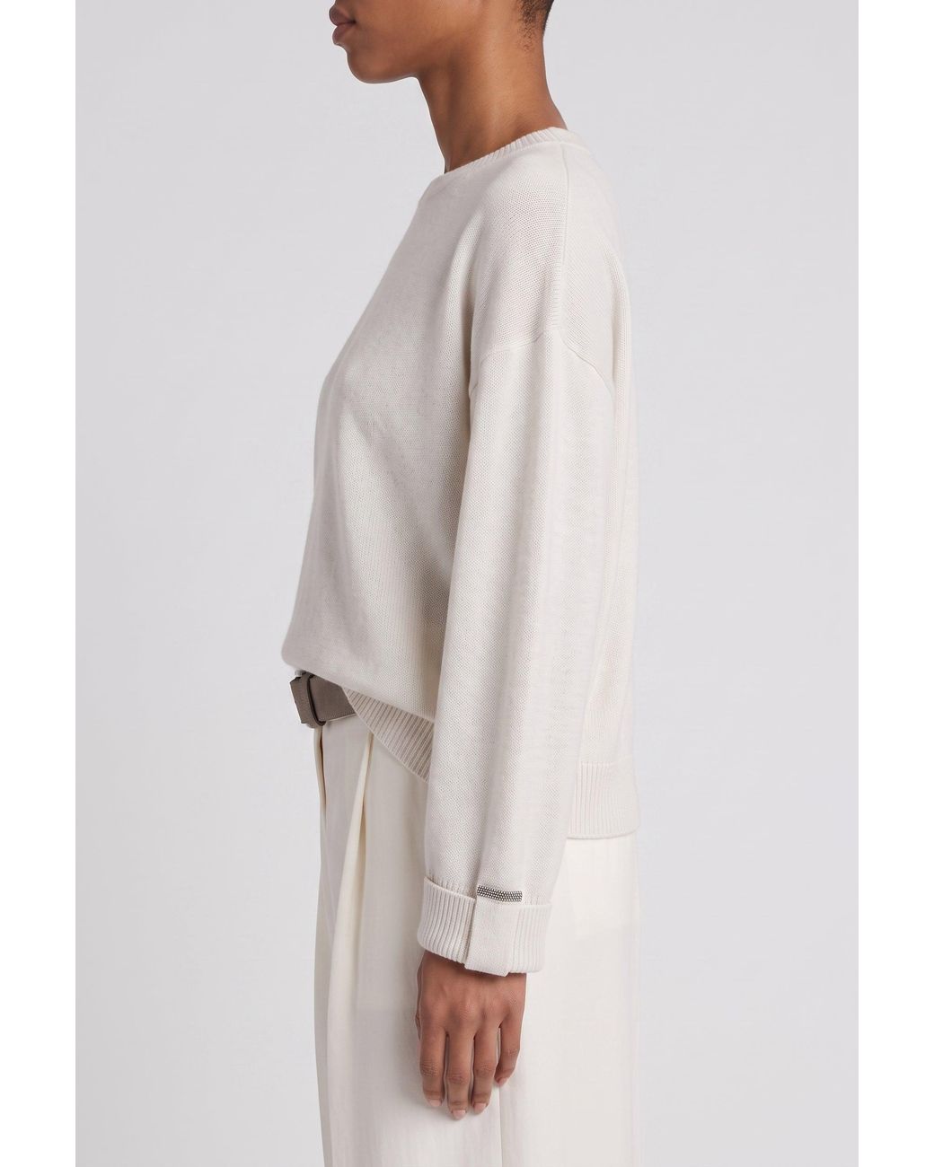 Brunello Cucinelli White Wool Relaxed Sweater
