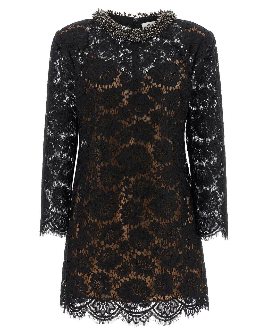 Self-Portrait Black Lace With Jewel Collar Dress