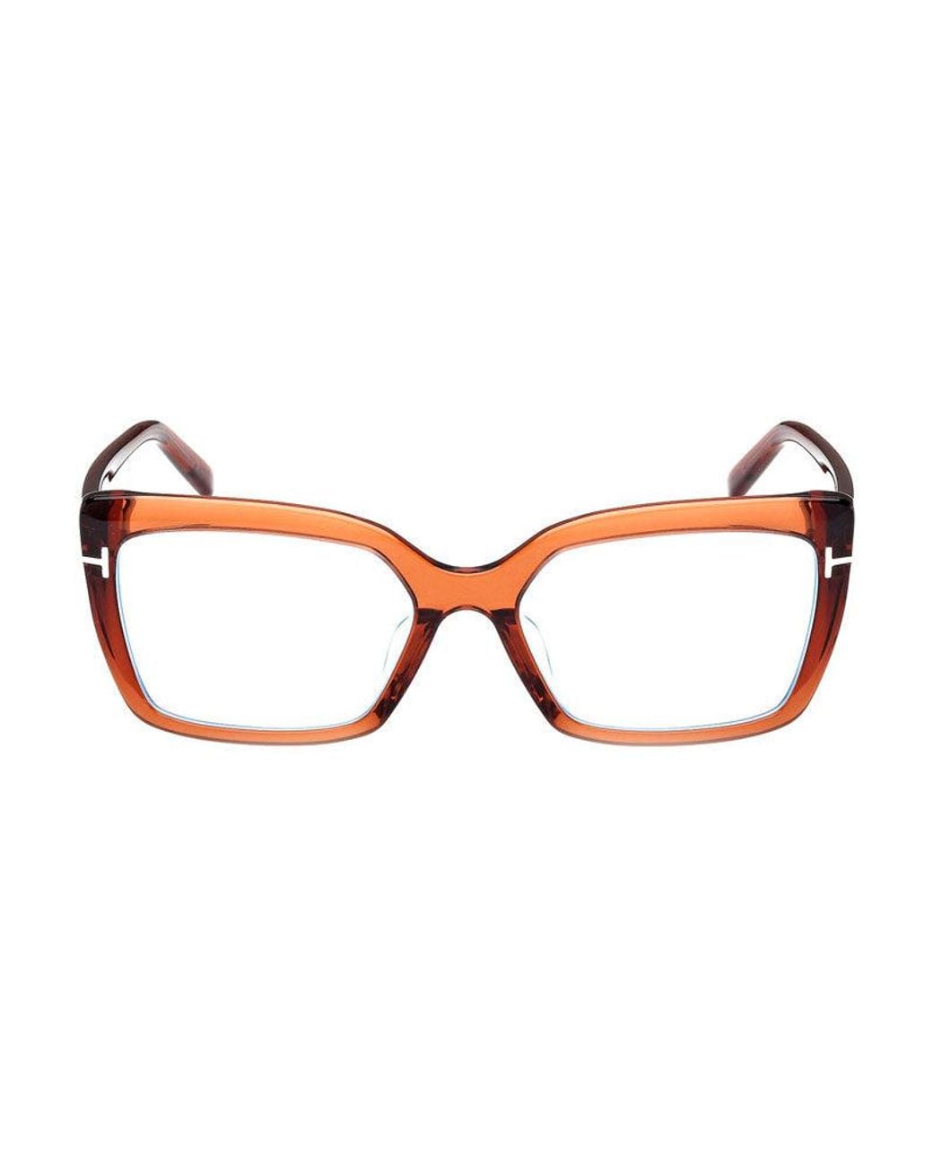 Tom Ford Brown Eyeglasses Cat Eye Full Rim, Shiny Dark Frame And Clear/-Light Block Lenses Lens Ft5991-F-B048