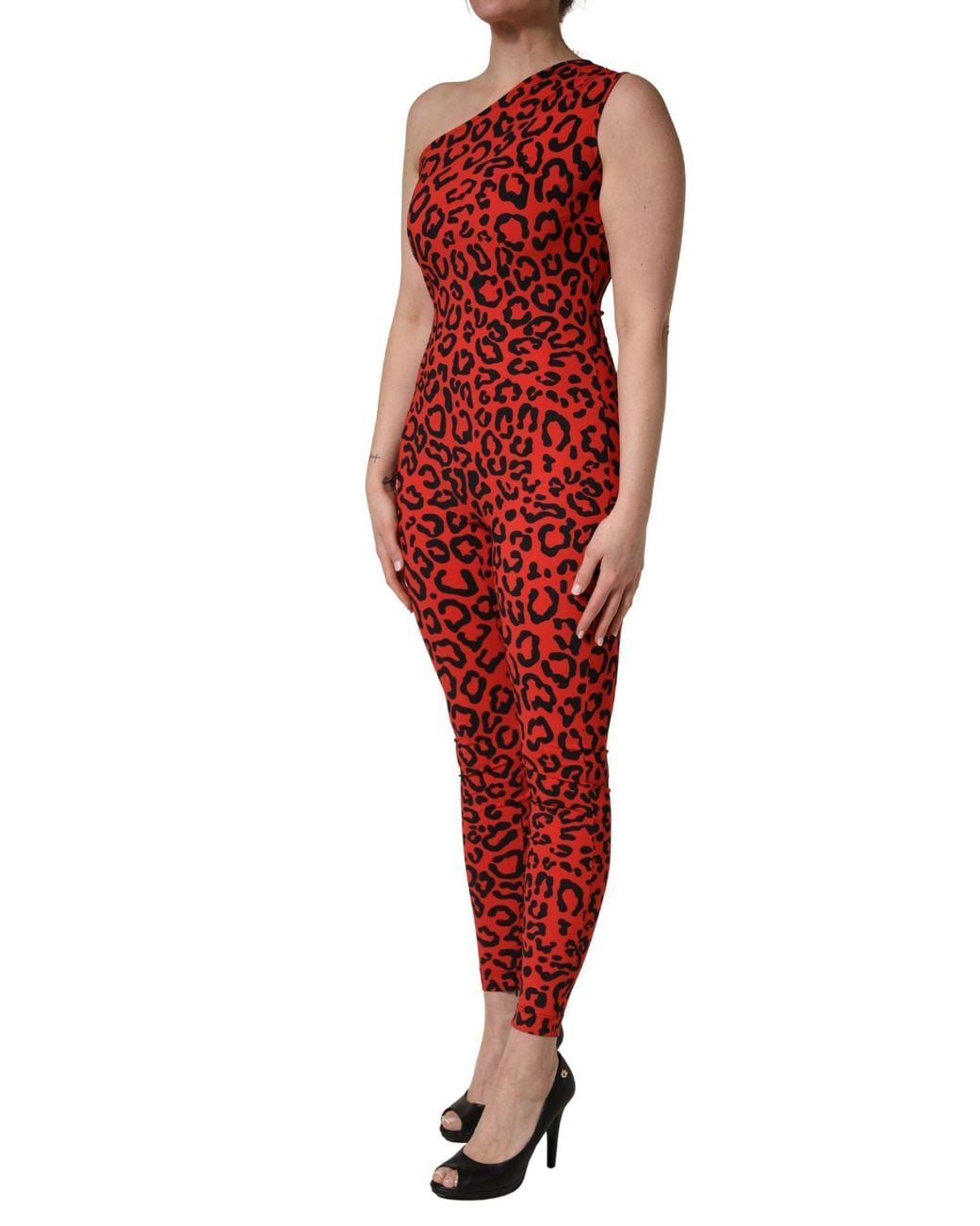 Dolce & Gabbana Red Nylon Leopard Pattern Jumpsuit And Elastane