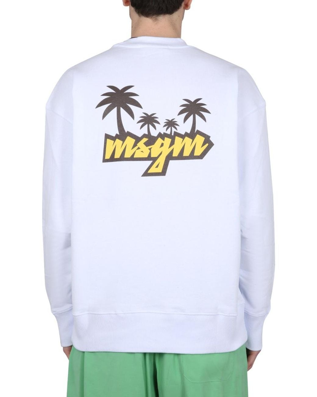 MSGM Green Msgm Logo Crewneck Sweatshirt for men