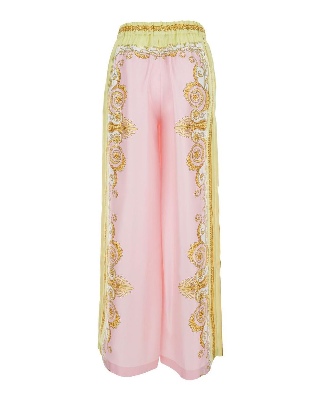 Versace Pink Trousers With Elastic Waist And All-Over Geometric Print