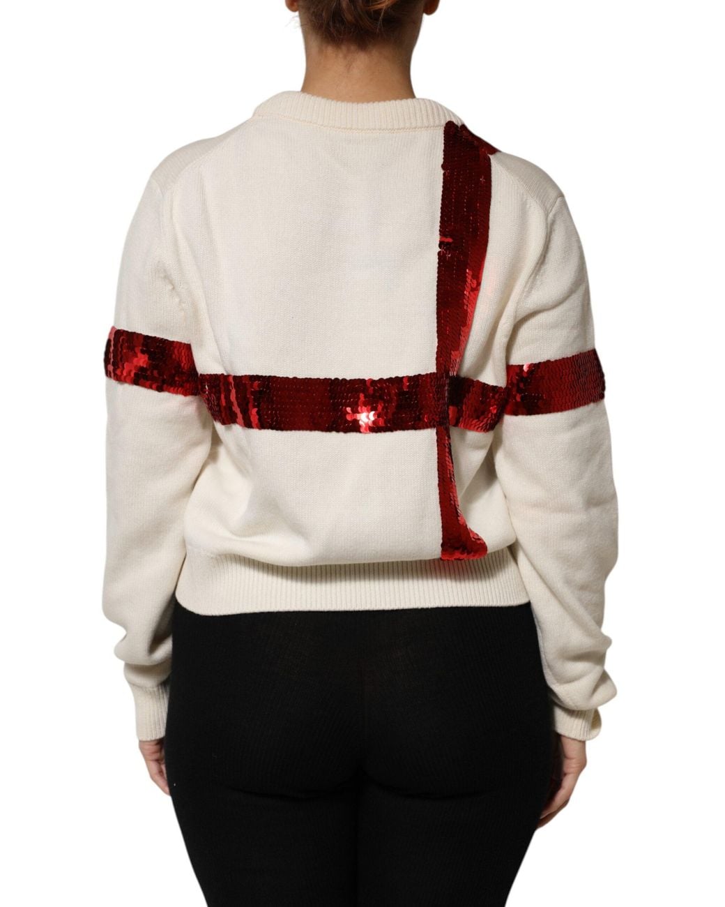 Dolce & Gabbana Red Sequin Bow Holiday Sweater