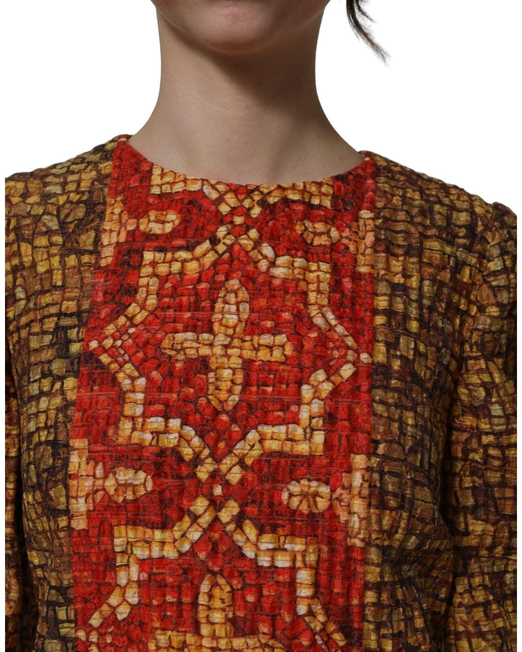 Dolce & Gabbana Orange Dolce & Gabbana Mosaic Print Wool Dress