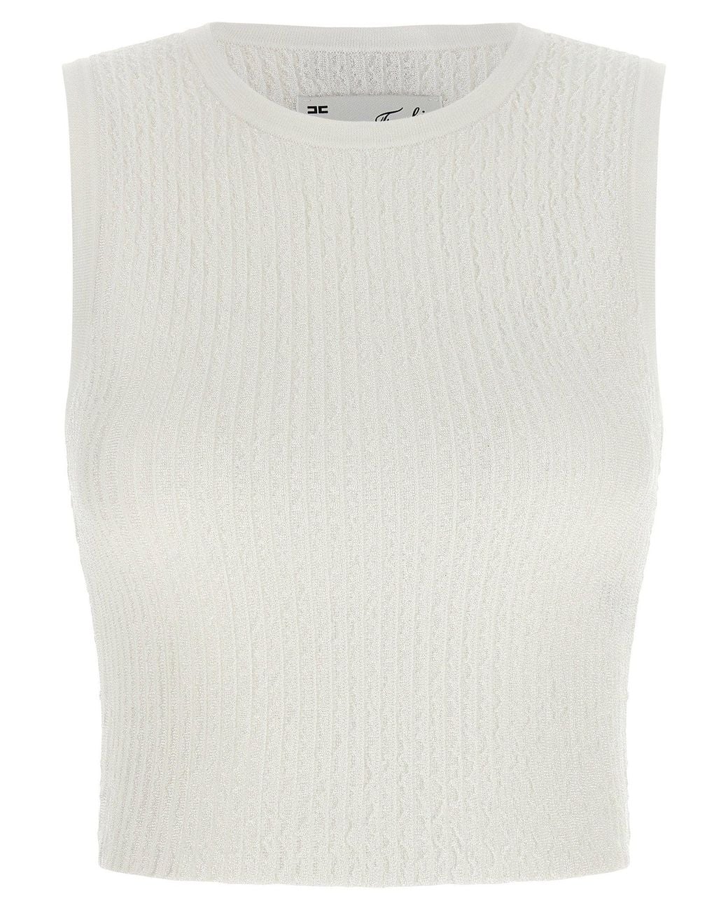 Elisabetta Franchi White Ribbed Crop Tank Top