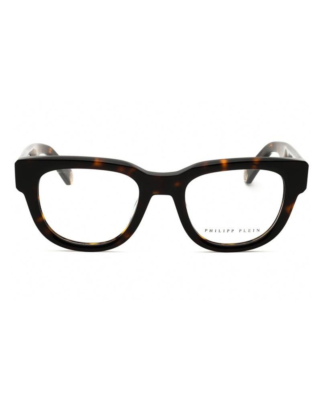 Philipp Plein Black Eyeglasses Square Full Rim, Shiny Havana Frame And Clear Demo Lenses Lens Vpp146M0722 for men