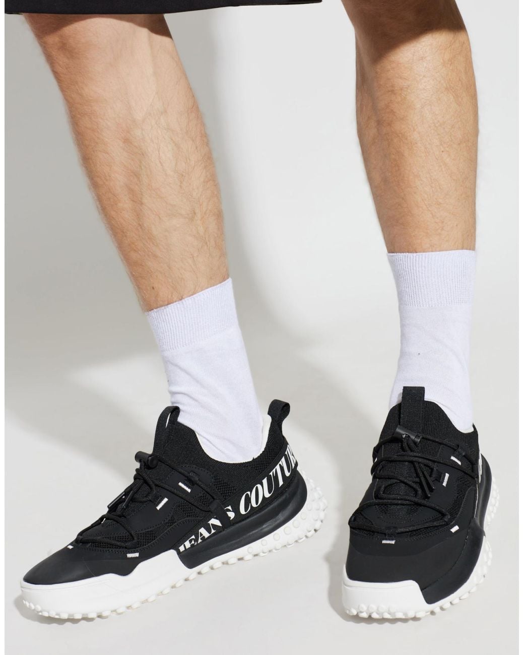 Versace Black Vjc Logo Print Low-Top Sneakers for men