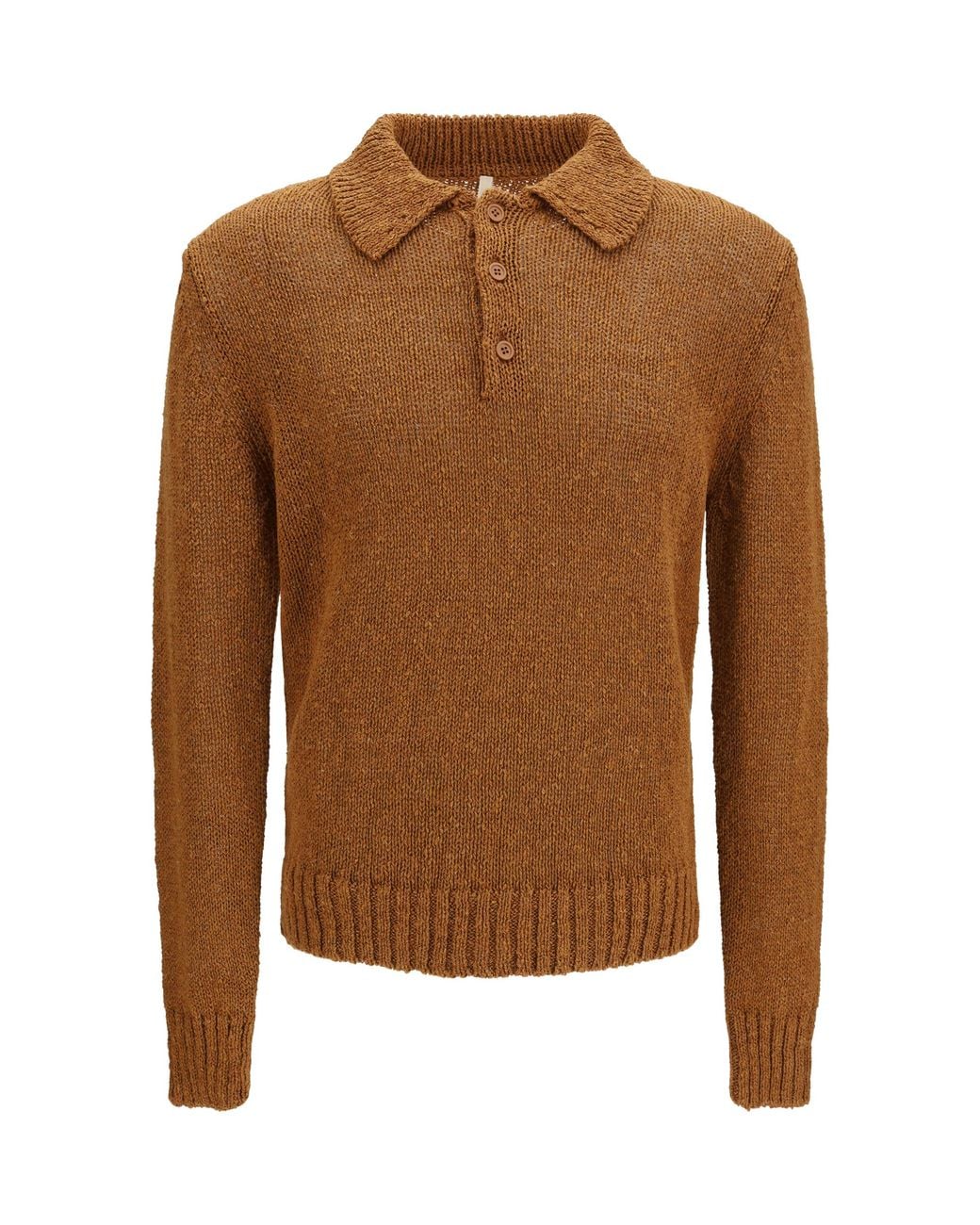 sunflower Brown Buttoned Polo Cotton; Linen; Polyester Shirts for men