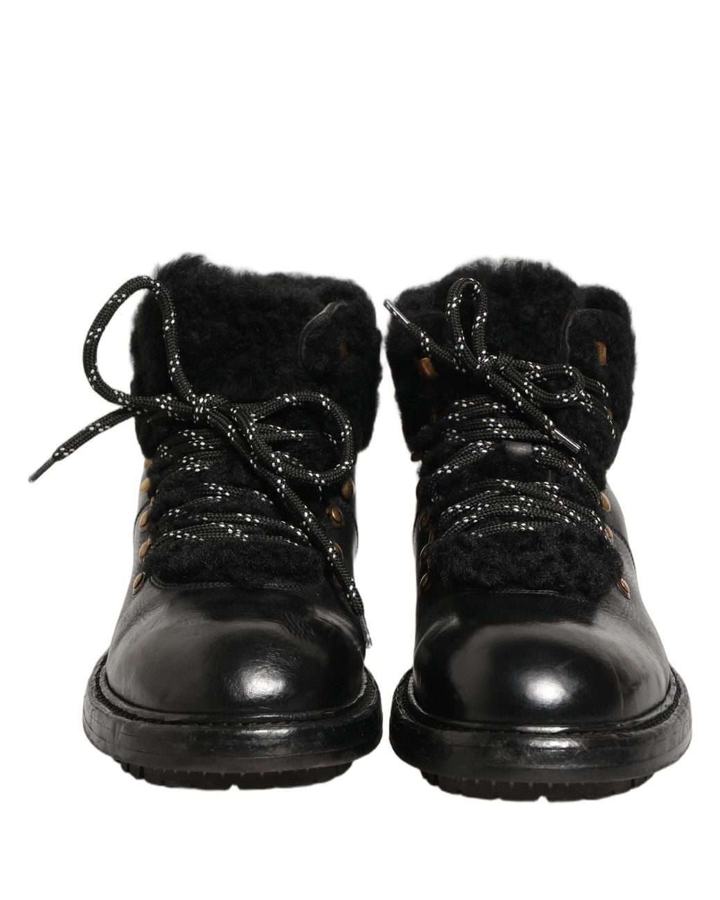 Dolce & Gabbana Black Trekking Fur Lace Leather Boots Shoes Horse for men